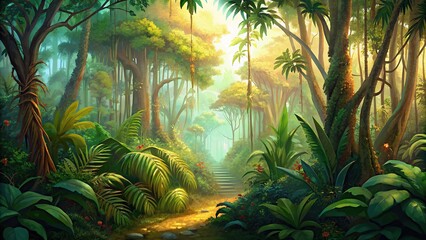 Exotic tropical park colorful illustration