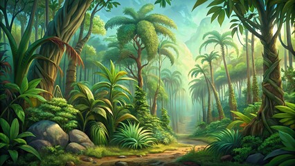 Fototapeta na wymiar Illustration of a fairy tale tropical forest