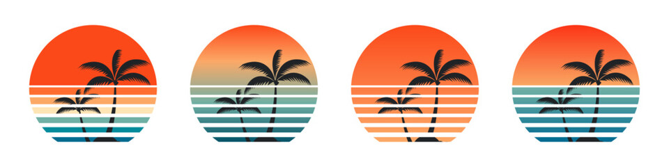 Obraz premium Colorful Retro Sun And Palm Silhouettes