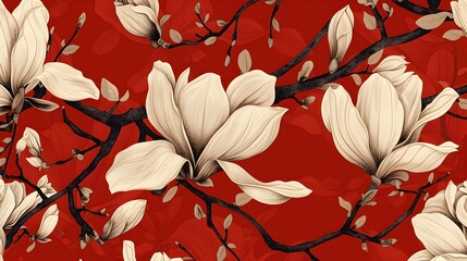 Retro Illustration of Vintage Magnolia Flowers