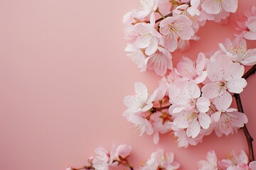 Fototapeta premium Delicate cherry blossoms on a soft pink background.