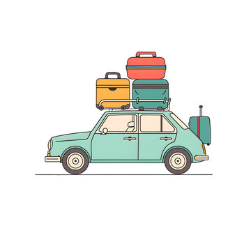 car with surfboard, suitcases and palms, Summer vacation  travel concept