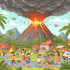 volcano eruption explode emits hot lava