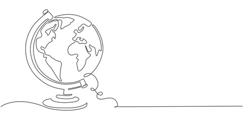 Globe earth continuous single line drawing.  world map isolated on white background for banner in concept environment, ecology, eco friendly