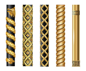 Fototapeta premium Set of golden oriental columns of Chinese and Japanese