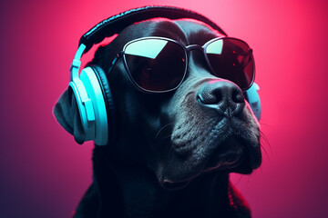 black labrador wearing white rimmed glasses сreated with Generative Ai