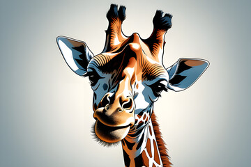 Caricature of a very large toothy wide smile smiling giraffe. giraffe looks at the camera with a white smile. Playground AI platform