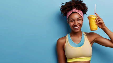 sports woman with sports nutrition on an isolated background