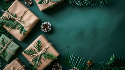 Sustainable Christmas Presents on Green Background
