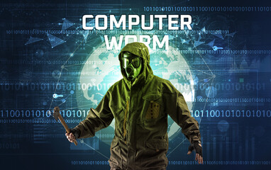 Faceless hacker at work, security concept