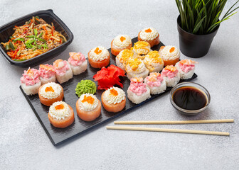 Sushi set, rolls set. Lunch. Japanese food.