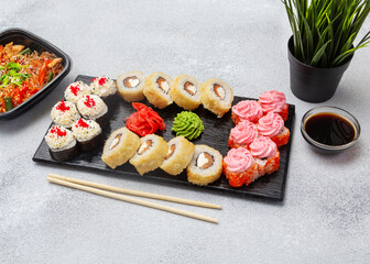 Sushi set, rolls set. Lunch. Japanese food.