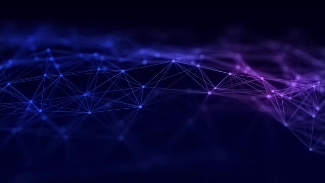 Dynamic blue wave of particles and lines. Abstract futuristic technology background. Big data visualization. 3D rendering.