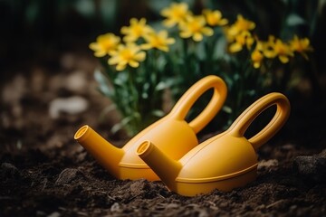 Flowers daffodils vase pot garden season growing spring blooming blossom narcissus plant green nature watering can yellow white colours petal bouquet fragrant outdoors flora gardening agriculture leaf