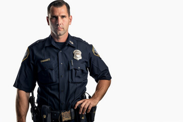 Fototapeta premium A police officer stands with his hands on his hips