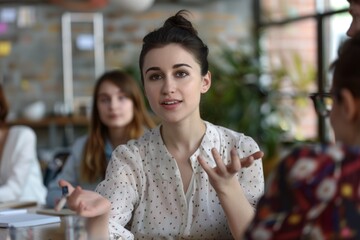 Young businesswoman leading a discussion during a meeting with her colleagues, Generative AI