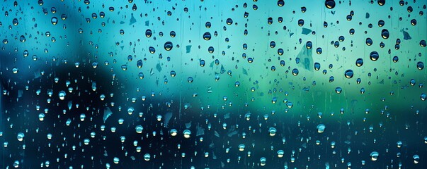 Indigo rain drops on an old window screen with abstract background