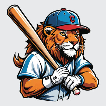 lion playing baseball vector isolated