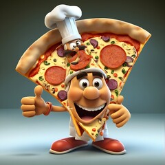 Happy 3D pizza slice character giving a thumbs up Generative AI