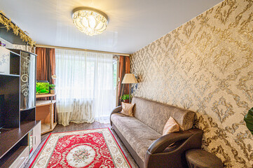standard interior apartment. living room with sofa
