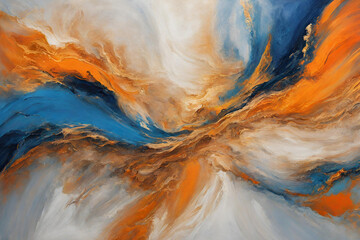 Modern abstract oil painting art design. Orange gold blue