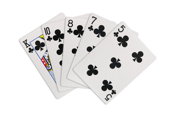 Flush playing cards on transparent background