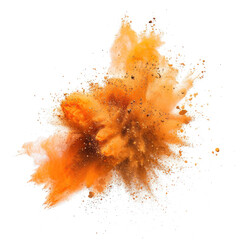 orange dry soil explosion isolated on white background.Abstract dust explosion on white background