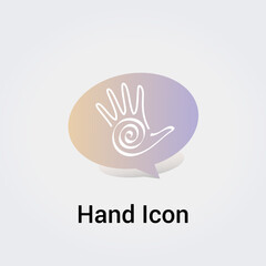Icône de main et de boîte de dialogue, logo de silhouette de main en spirale, élément décoratif, couleurs claires pastel