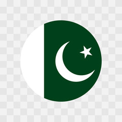 Pakistan flag - circle vector flag isolated on checkerboard transparent background