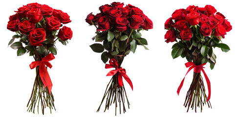 bouquet of red roses, png file of isolated cutout object on transparent background