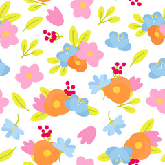 Seamless pattern of spring flowers and leaves