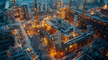Fototapeta na wymiar Aerial View of Oil Refinery at Night
