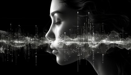 Technological Background: Lights, Beams, Code, Line Charts, and More