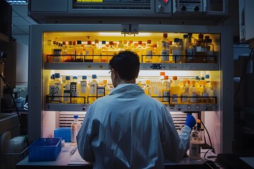Scientist Focused on Revolutionary Material Synthesis in Advanced Lab