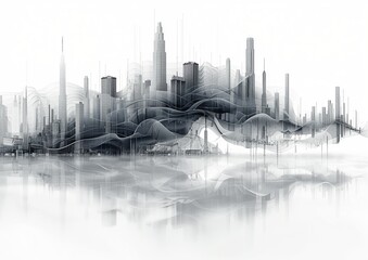 Obraz premium Technological Background: Lights, Beams, Code, Line Charts, and More