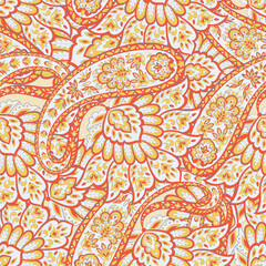 Floral fabric background with paisley ornament. Seamless vector pattern - 765048368