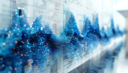 Technological Background: Lights, Beams, Code, Line Charts, and More