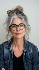 Woman Wearing Glasses and Denim Jacket