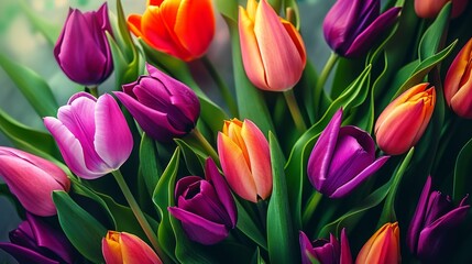 Fresh tulips flowers over dark background