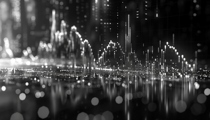 Technological Background: Lights, Beams, Code, Line Charts, and More