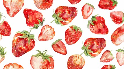 Strawberries Pattern on White Background