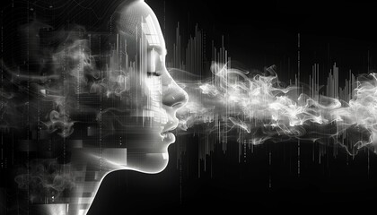 Technological Background: Lights, Beams, Code, Line Charts, and More