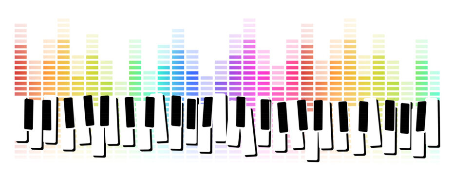 Abstract piano keys on rainbow equalizer on white background. Used for decoration, advertising design, websites or publications, banners, posters and brochures.