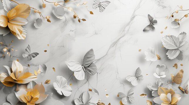 Goden butterflies with white flowers