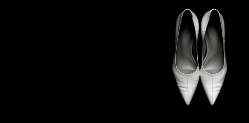White high heeled shoe with black background 