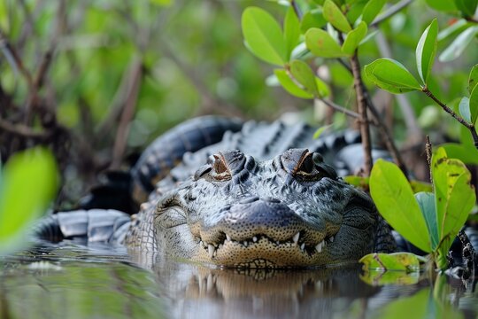 Aquatic Alligator head. Tropical reptile wild. Generate Ai