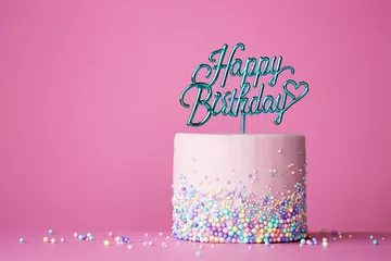 Foto op Plexiglas Celebration birthday cake with happy birthday message © Ruth Black