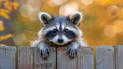Raccoon Observing Wooden Fence