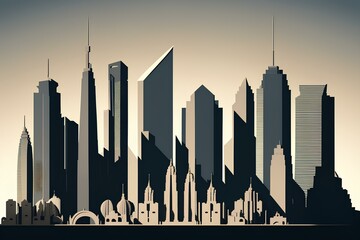 A bustling city skyline with skyscrapers representing various industries, symbolizing economic growth.