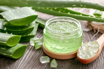 Medicinal Aloe vera care green. Water gel. Generate Ai